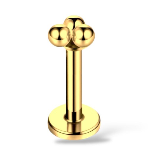 Złoty labret z trzema kuleczkami - Stal Ch.316L