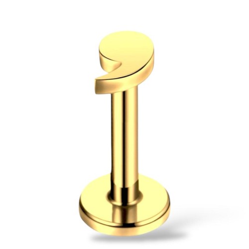 Złoty labret z nakrętką w kształcie przecinka - Stal Ch.316L