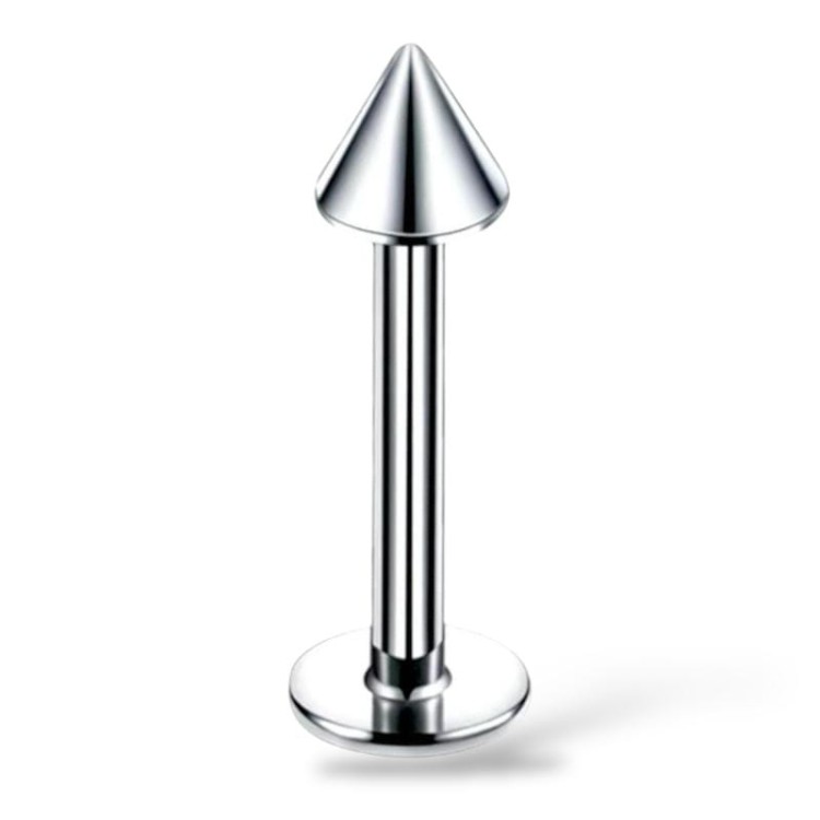 Stalowy srebrny labret ze stożkiem