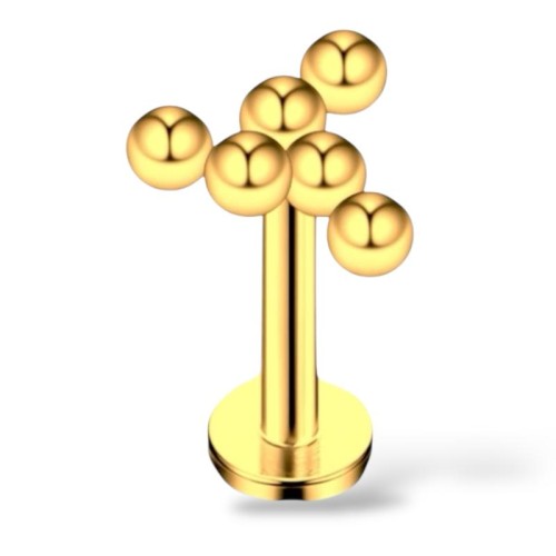 Stalowy labret złoty z 6 kuleczkami