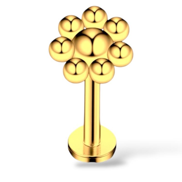 Stalowy złoty labret w kwiatek .jpg