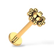 Tytanowy labret złoty z kwiatkiem