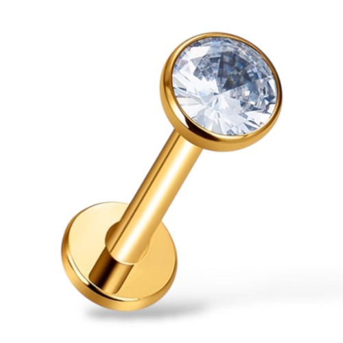 TYTANOWY, ZŁOTY LABRET Z CYRKONIĄ