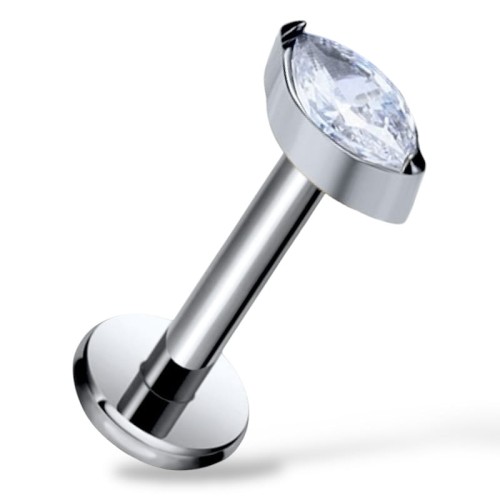 Tytanowy srebrny Labret z cyrkonią markiza