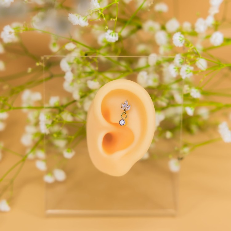 Tytanowy labret z wiszącą cyrkonią