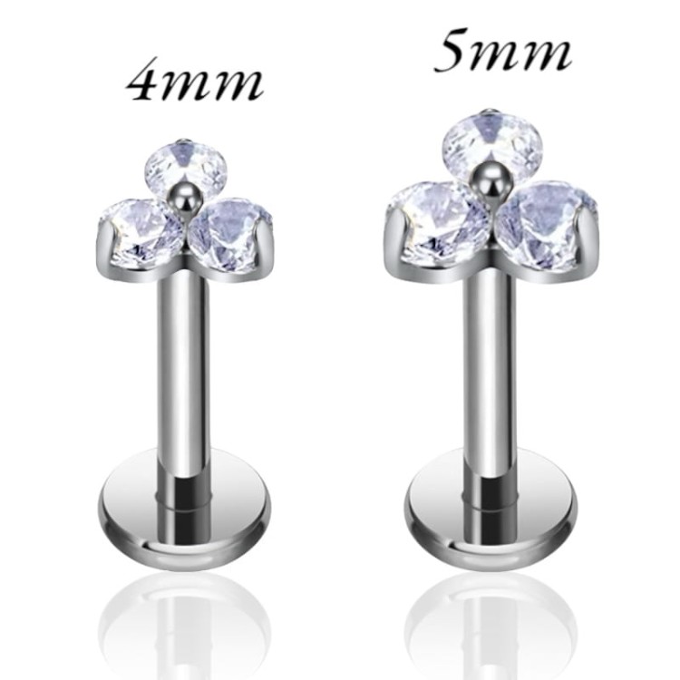 Tytanowy srebrny labret w trójkątny kwiat