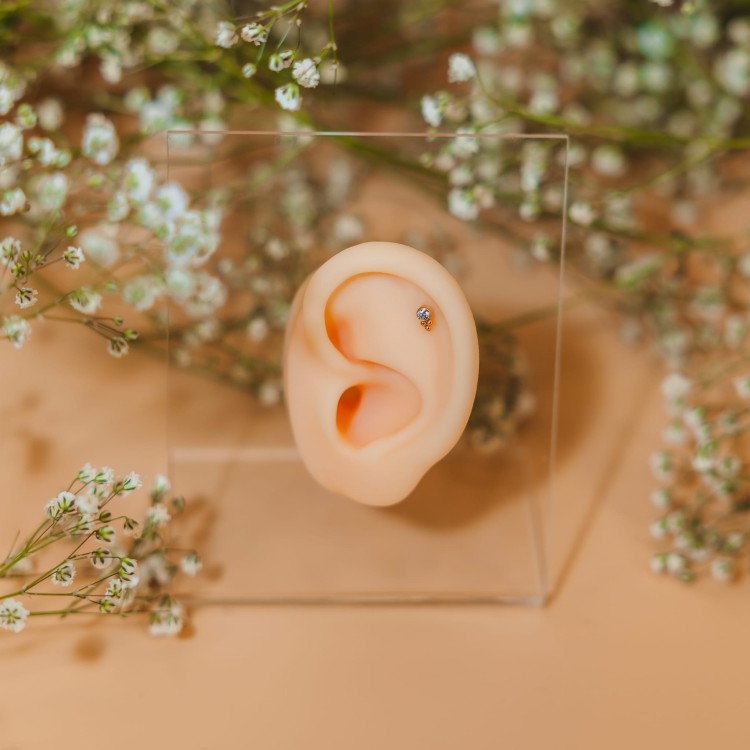 Tytanowy Labret z cyrkonią i kuleczkami