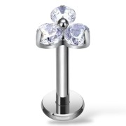 Tytanowy srebrny labret w trójkątny kwiat