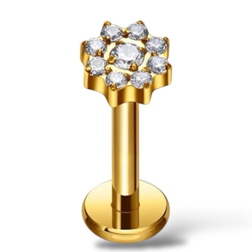 Tytanowy kolczyk kwiatek cyrkonie