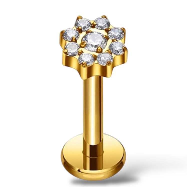 Tytanowy kolczyk kwiatek cyrkonie