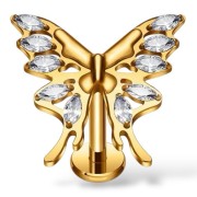 Tytanowy ZŁOTY labret z motylkiem i cyrkoniami