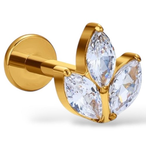 Tytanowy złoty labret potrójna cyrkonia biała markiza