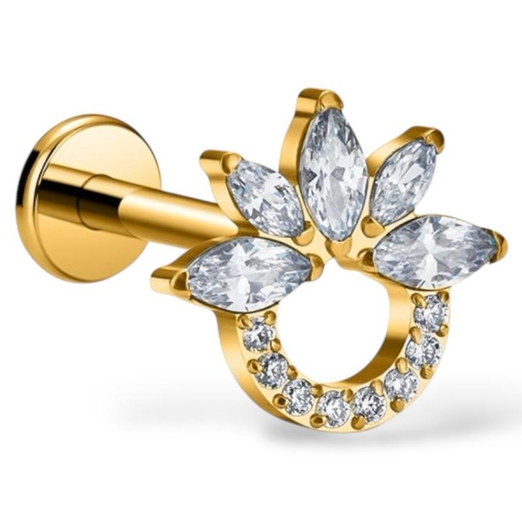 Tytanowy labret Półksiężyc z kwiatem