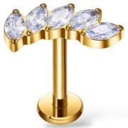 Tytanowy złoty labret z pięcioma cyrkoniami