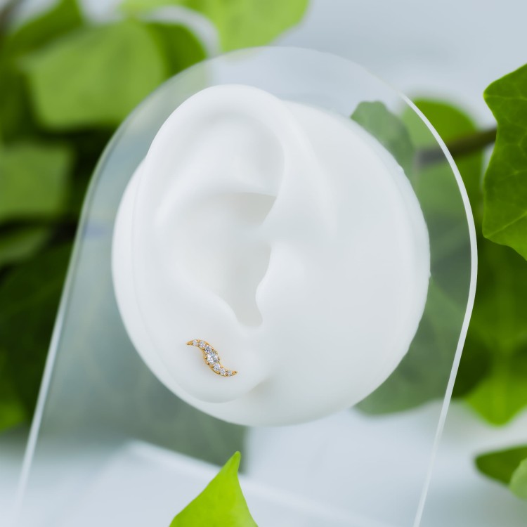 Tytanowy ZŁOTY labret ozdobny w cyrkonie