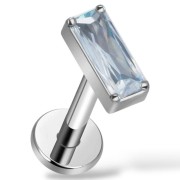Tytanowy labret z prostokątną białą cyrkonią