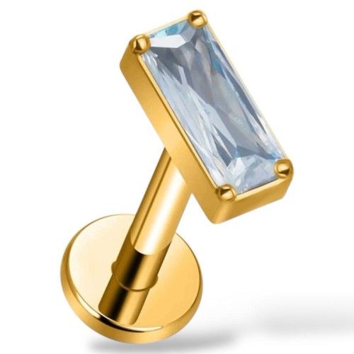 Tytanowy ZŁOTY labret z prostokątną cyrkonią