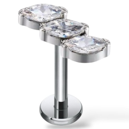 Tytanowy Labret z trzema cyrkoniami w kształcie łezki