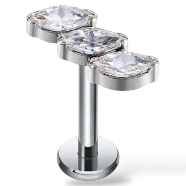 Tytanowy Labret z trzema cyrkoniami w kształcie łezki