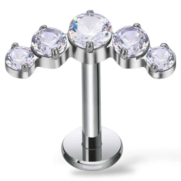 Tytanowy labret ozdobny z cyrkoniami