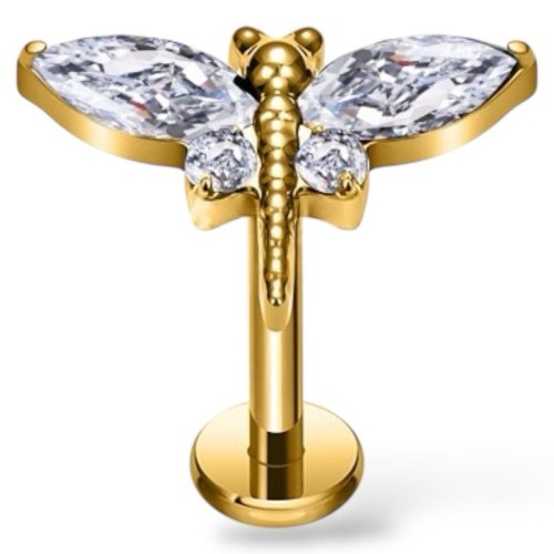 Tytanowy złoty labret ważka