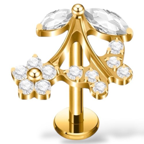 Tytanowy złoty labret kwiat i motyl