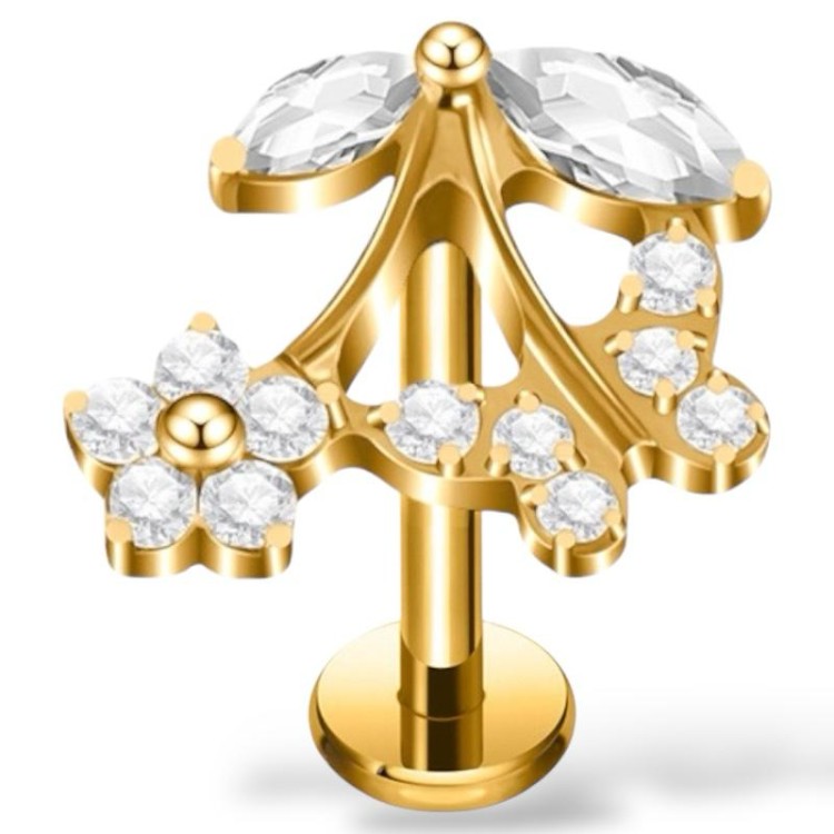 Tytanowy złoty labret kwiat i motyl