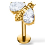 Tytanowy złoty labret pszczołą i cyrkonie