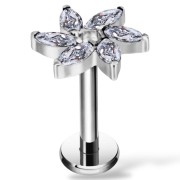 Tytanowy labret z motywem kwiatu z cyrkoniami