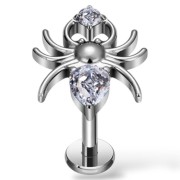 Tytanowy srebrny labret z pająkiem