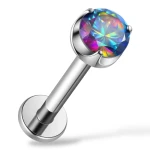 Tytanowy Srebrny Labret z Cyrkonią Push Pin