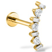 Tytanowy złoty kolczyk z serduszkami i podłużnymi cyrkoniami