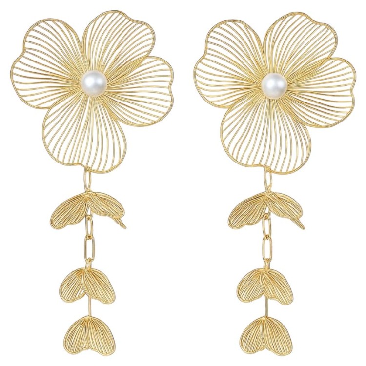 Kolczyki Złote kwiaty o ażurowych płatkach Stal Szlachetna