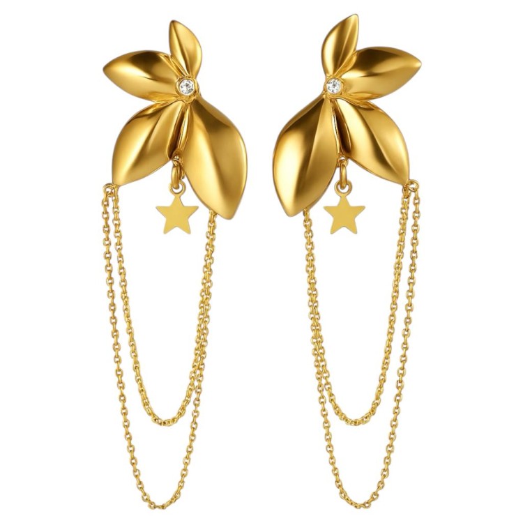 Kolczyki zwisające złote płatki Stal Szlachetna