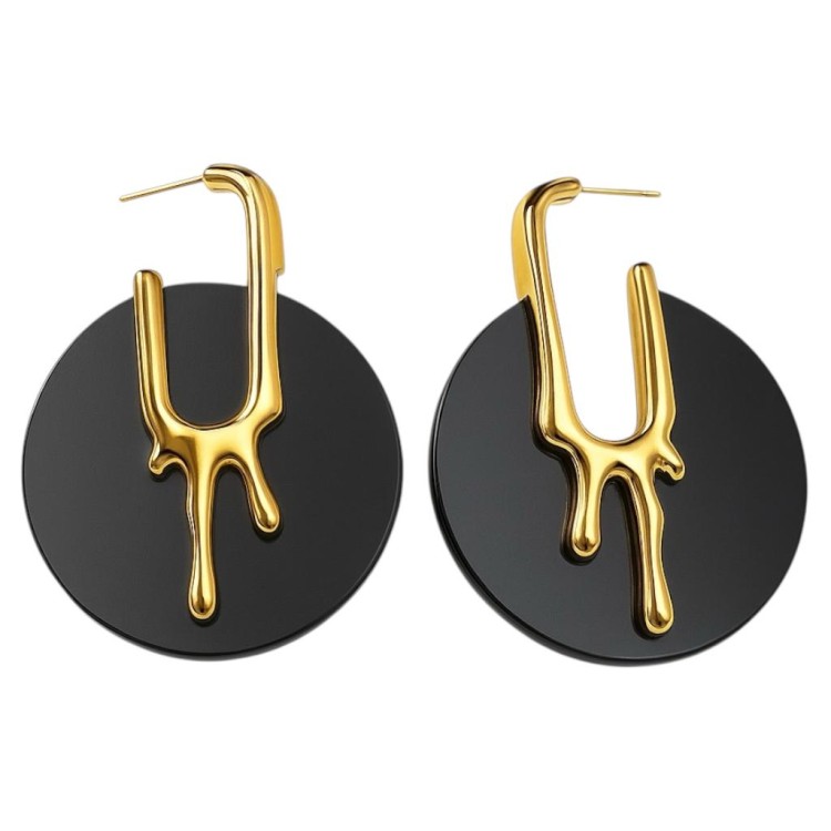 Kolczyki czarna lustrzana baza z płynną formą