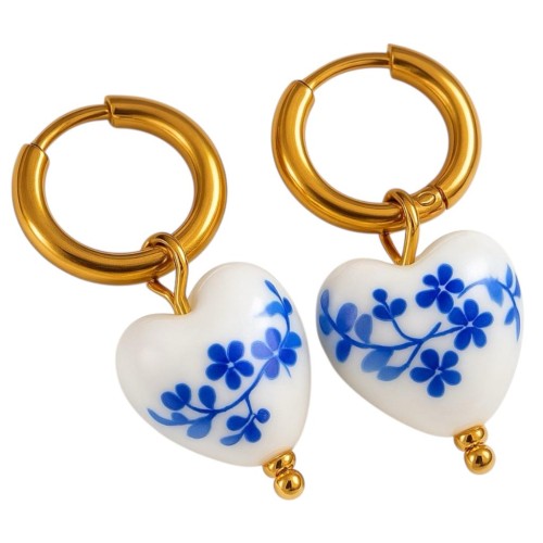 Kolczyki złote porcelanowe serce