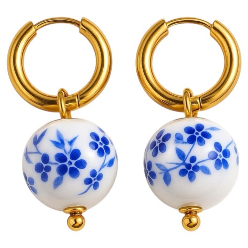 Kolczyki złote porcelanowa kula