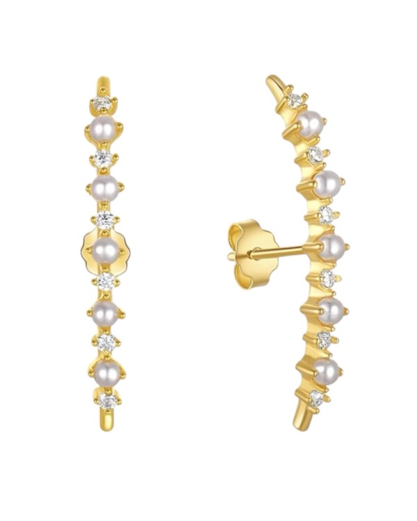 Kolczyk złoty z perłami i cyrkoniami - SREBRO 925