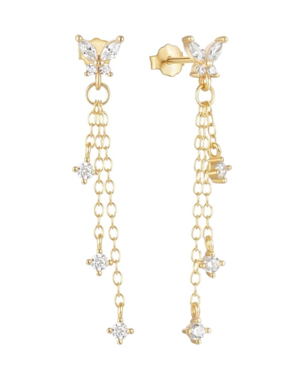 Kolczyk złoty z łańcuszkami i cyrkoniami - SREBRO 925