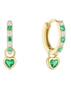 Kolczyk typu clicker złoty z zielonymi cyrkoniami- SREBRO 925