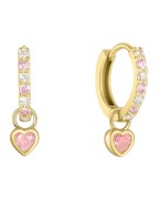 Kolczyk typu clicker złoty z różowymi cyrkoniami- SREBRO 925