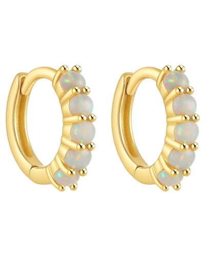 Kolczyki złote klasyczne clickery z opalem - SREBRO 925