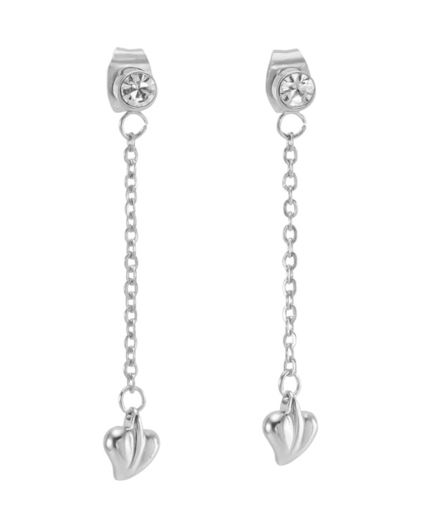 Kolczyki srebrne wiszące z cyrkonią i serduszkiem