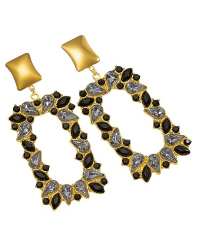 Kolczyki prostokątne z czarnymi kryształami