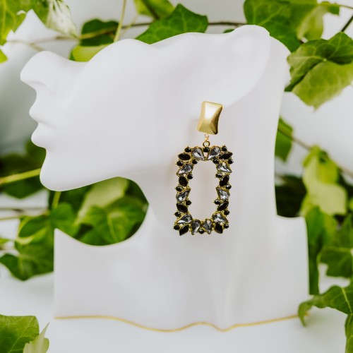 Kolczyki prostokątne z czarnymi kryształami