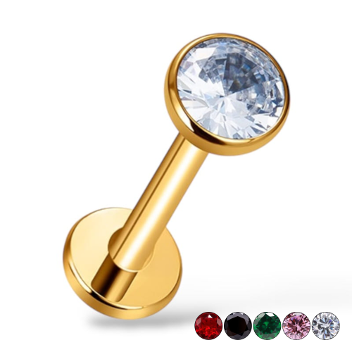 TYTANOWY, ZŁOTY LABRET Z CYRKONIĄ