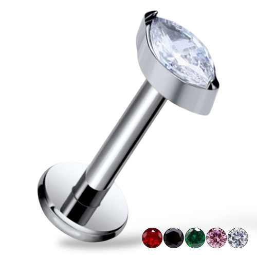 Tytanowy srebrny Labret z cyrkonią markiza