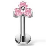Tytanowy srebrny labret w trójkątny kwiat
