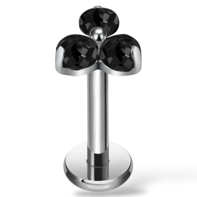 Tytanowy srebrny labret w trójkątny kwiat
