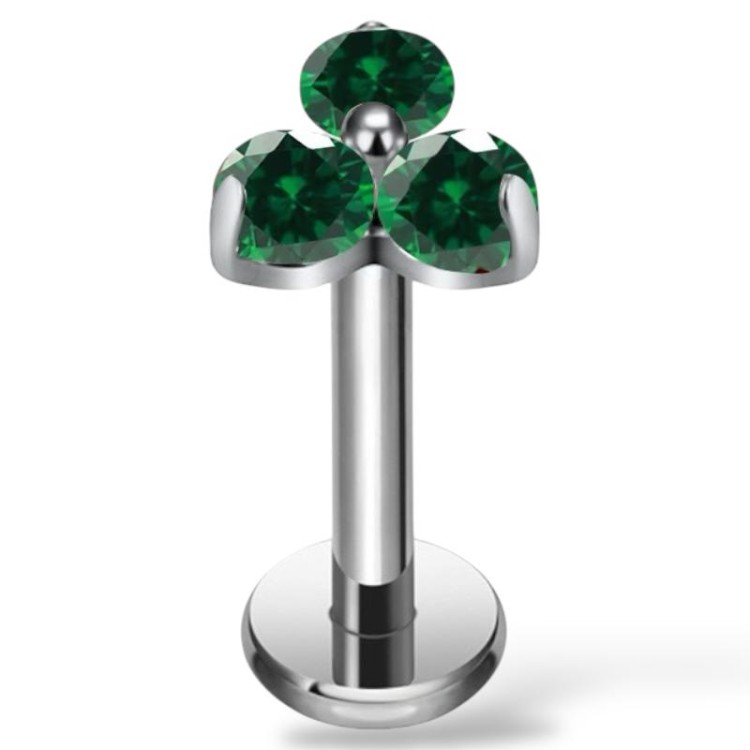 Tytanowy srebrny labret w trójkątny kwiat